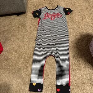 Rags to Raches Black & White Striped One-Piece with Colorful Heart Accents